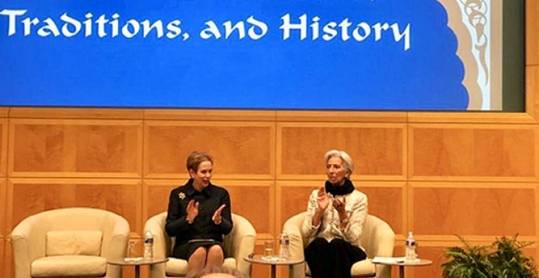 Lalla Joumala Alaoui et Christine Lagarde président à Washington une cérémonie célébrant le Maroc et son histoire
